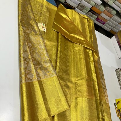 yellow gold  Pure Kanchipuram silk saree, Bridal silk saree